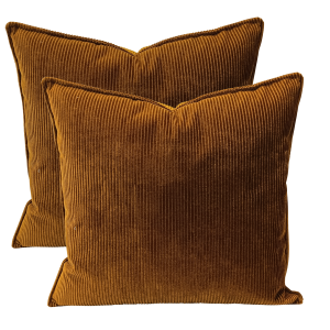 Coussin Carré en Velours Côtelé Ocre/Bordeaux (Tissu Manchester) - 50x46 cm