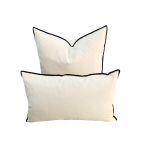 Coussin Décoratif Luxe en Velours Beige avec Passepoil Noir (48x45 cm)