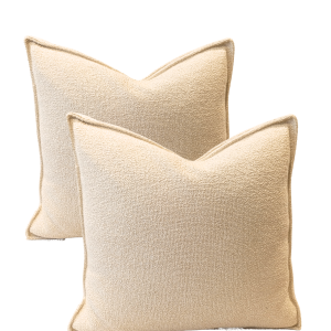 Coussin Carré Cosy en Tissu Bouclette Beige Clair (53x49 cm)